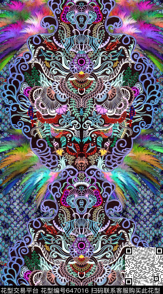 线描蛇纹分形数码印花华亿平台下载（图片编号: 647016） - 瓦栏（Walan）