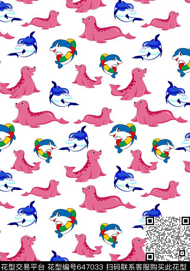 卡通海豚海豹传统印花华亿平台下载（图片编号: 647033） - 瓦栏（Walan）