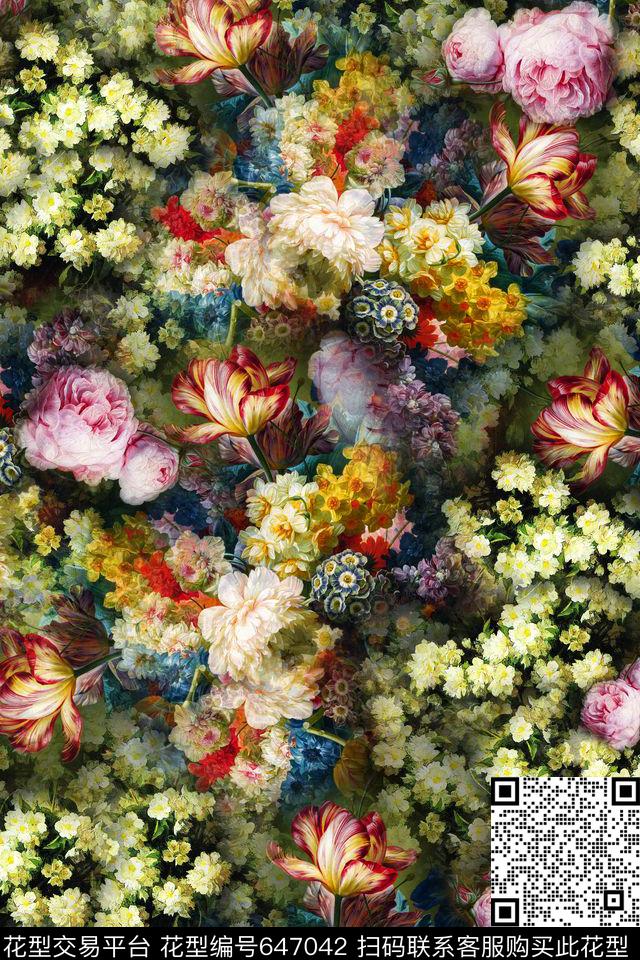 中国风花卉满版散花数码印花华亿平台下载（图片编号: 647042） - 瓦栏（Walan）
