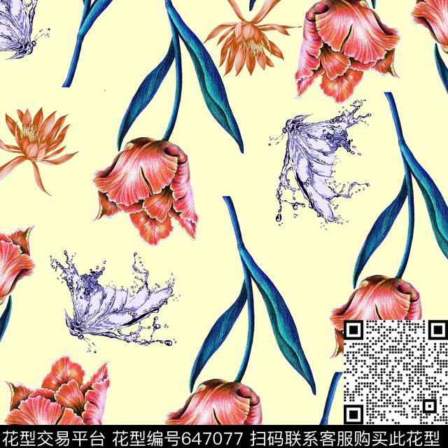 大花花朵花卉数码印花华亿平台下载（图片编号: 647077） - 瓦栏（Walan）
