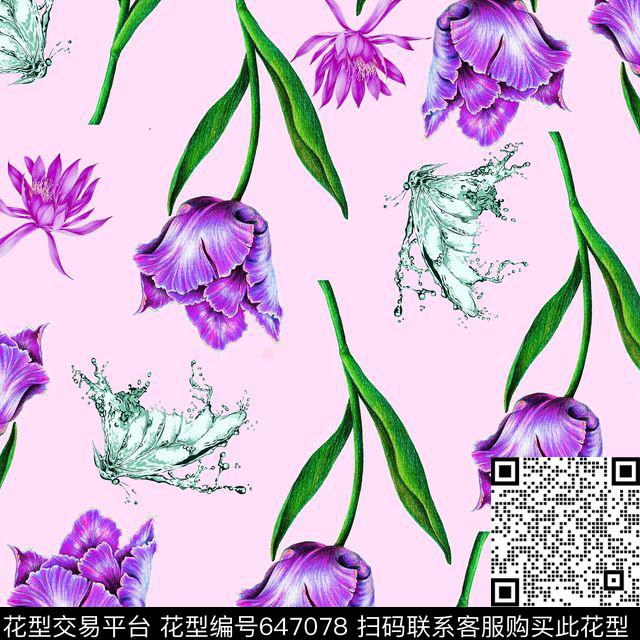 大花花朵花卉数码印花华亿平台下载（图片编号: 647078） - 瓦栏（Walan）