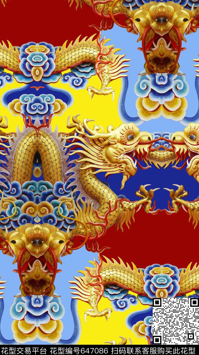 中国风、浮雕、色块数码印花华亿平台下载（图片编号: 647086） - 瓦栏（Walan）