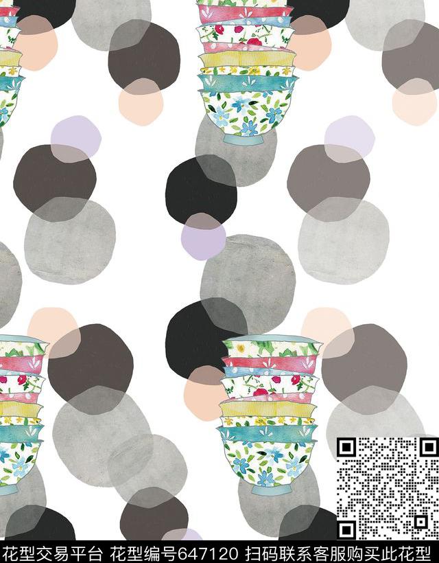 波点几何水彩数码印花华亿平台下载（图片编号: 647120） - 瓦栏（Walan）