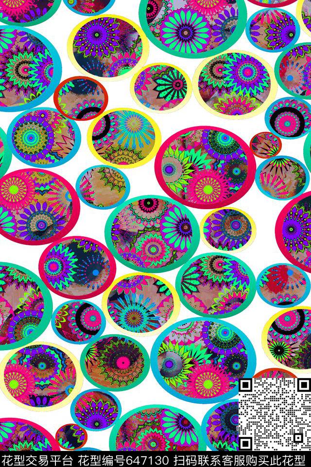 抽象矢量色块彩色花朵几何圆形数码印花华亿平台下载（图片编号: 647130） - 瓦栏（Walan）