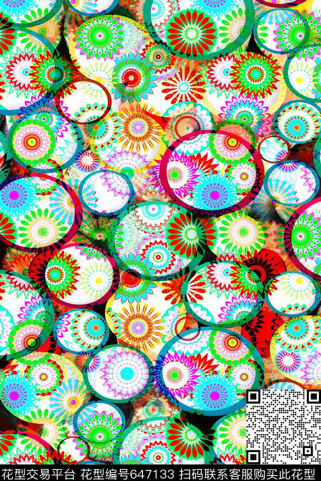 圆形时尚几何花纹圆圈传统印花华亿平台下载（图片编号: 647133） - 瓦栏（Walan）