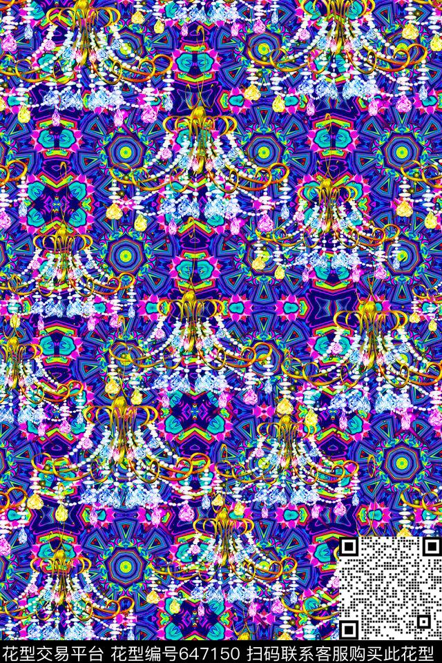 抽象花纹珠宝宝石复古花纹组合数码印花华亿平台下载（图片编号: 647150） - 瓦栏（Walan）