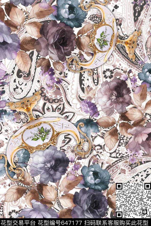 花卉佩里斯花瓶数码印花华亿平台下载（图片编号: 647177） - 瓦栏（Walan）