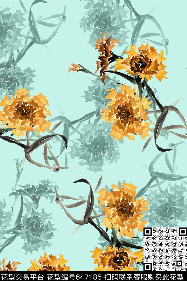 淡色花卉清新素色底数码印花华亿平台下载（图片编号: 647185） - 瓦栏（Walan）