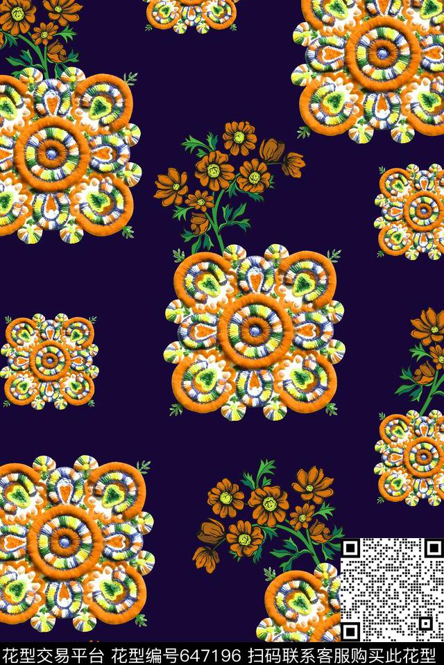 抽象手绘满版中国风刺绣最新高清数码花卉数码印花华亿平台下载（图片编号: 647196） - 瓦栏（Walan）