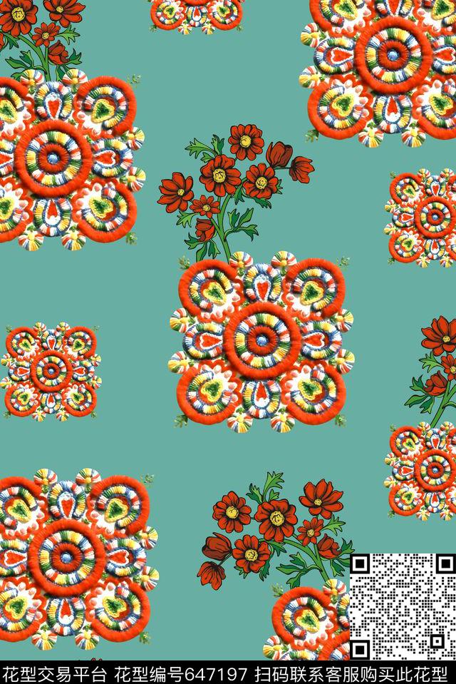 抽象手绘满版中国风刺绣最新高清数码花卉数码印花华亿平台下载（图片编号: 647197） - 瓦栏（Walan）
