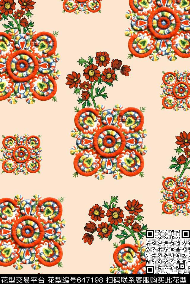 抽象手绘满版中国风刺绣最新高清数码花卉数码印花华亿平台下载（图片编号: 647198） - 瓦栏（Walan）