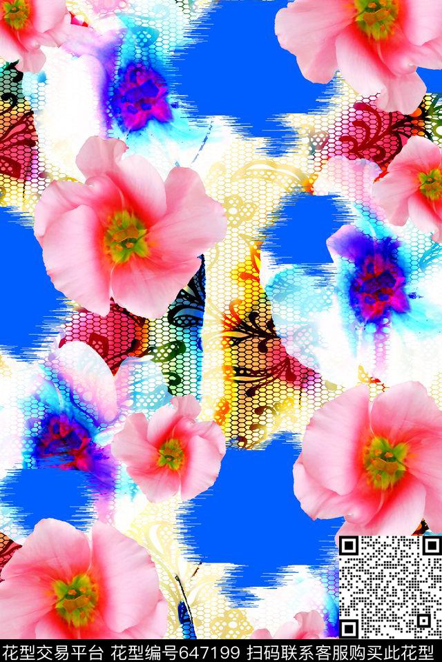 抽象手绘满版底纹最新高清数码水彩花卉时尚潮流大牌复古欧美风女装裙数码印花华亿平台下载（图片编号: 647199） - 瓦栏（Walan）