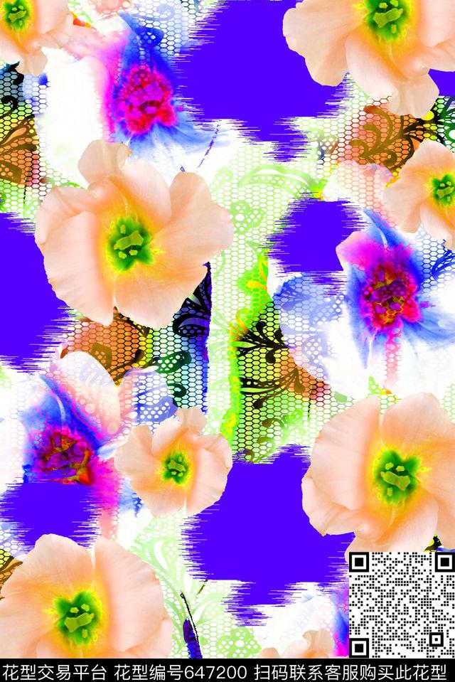 抽象手绘满版底纹最新高清数码水彩花卉时尚潮流大牌复古欧美风女装裙数码印花华亿平台下载（图片编号: 647200） - 瓦栏（Walan）