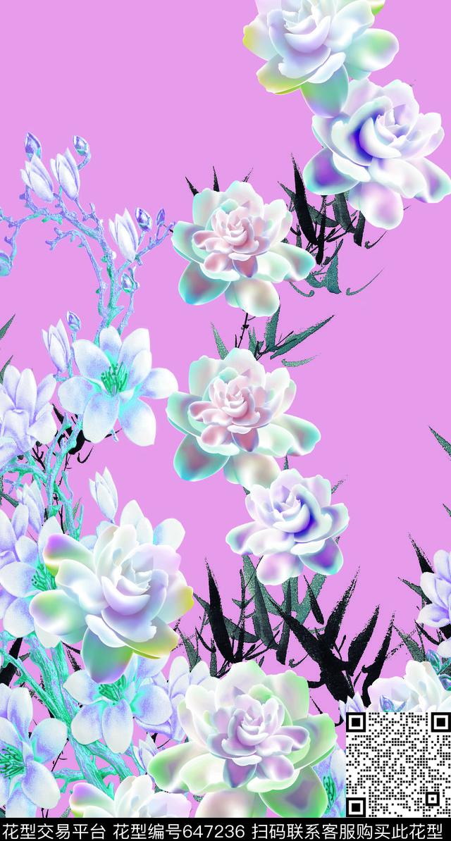 花朵花卉定位数码印花华亿平台下载（图片编号: 647236） - 瓦栏（Walan）