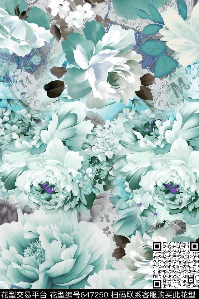 花朵手绘花卉数码印花华亿平台下载（图片编号: 647250） - 瓦栏（Walan）