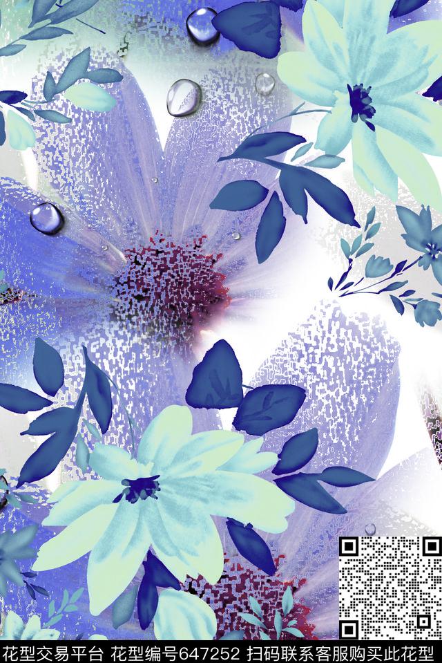 手绘花卉水墨数码印花华亿平台下载（图片编号: 647252） - 瓦栏（Walan）