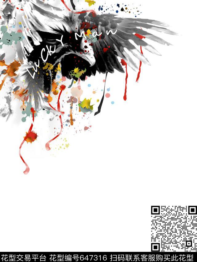 原创水墨老鹰水彩喷溅花PP风格卫衣夹克T恤衬衫华亿平台数码印花华亿平台下载（图片编号: 647316） - 瓦栏（Walan）