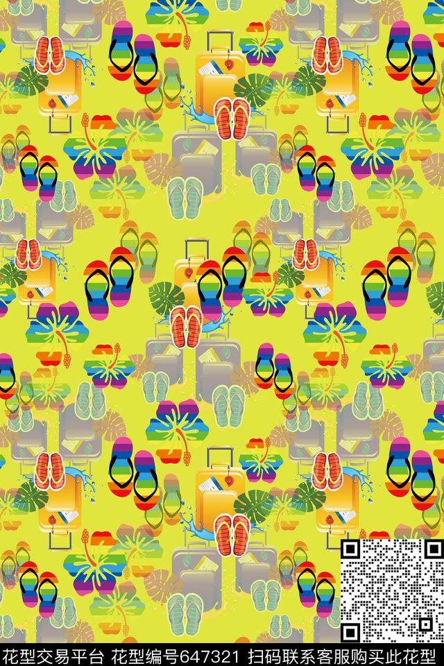 旅游箱多色热带海滨度假数码印花华亿平台下载（图片编号: 647321） - 瓦栏（Walan）