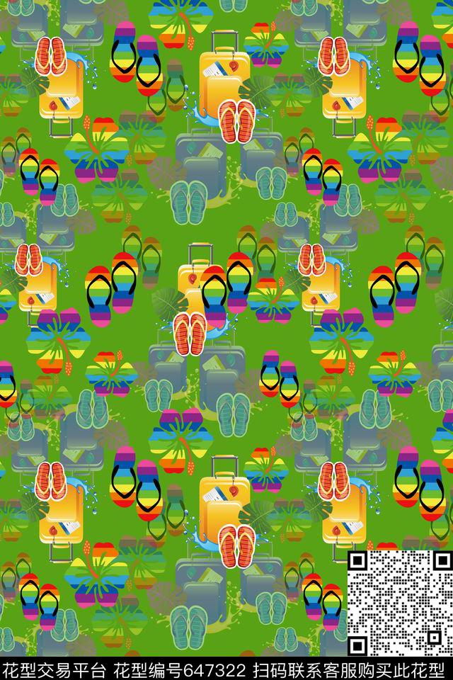 旅游箱多色热带海滨度假数码印花华亿平台下载（图片编号: 647322） - 瓦栏（Walan）