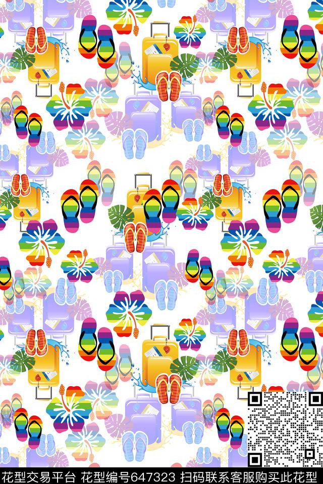 旅游箱多色热带海滨度假数码印花华亿平台下载（图片编号: 647323） - 瓦栏（Walan）