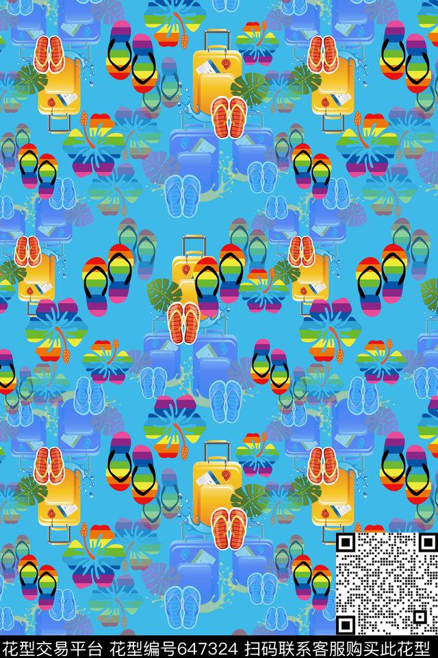 旅游箱多色热带海滨度假数码印花华亿平台下载（图片编号: 647324） - 瓦栏（Walan）