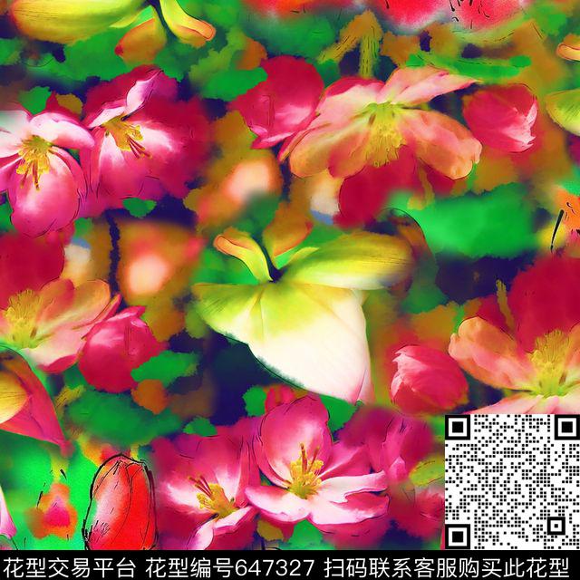 此华亿平台为1/2跳接水墨水彩数码印花华亿平台下载（图片编号: 647327） - 瓦栏（Walan）