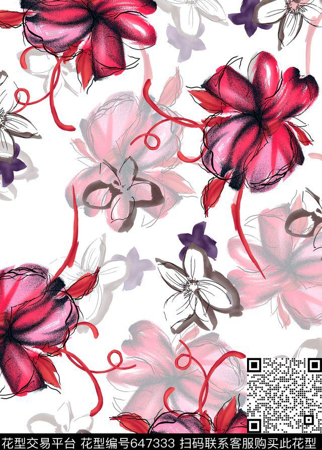 大花兰花花朵数码印花华亿平台下载（图片编号: 647333） - 瓦栏（Walan）