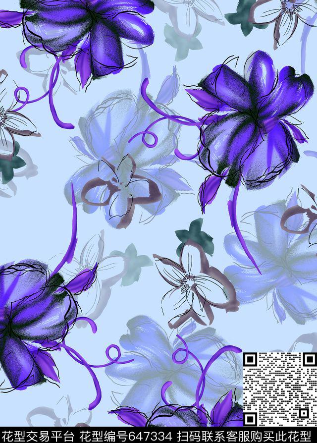 大花兰花花朵数码印花华亿平台下载（图片编号: 647334） - 瓦栏（Walan）