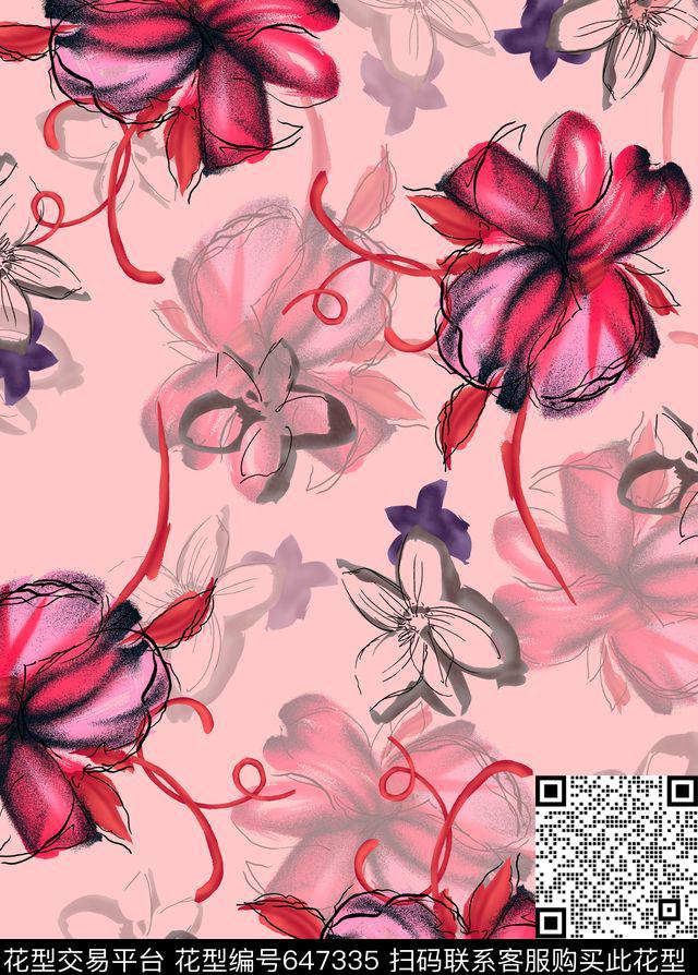 大花兰花花朵数码印花华亿平台下载（图片编号: 647335） - 瓦栏（Walan）