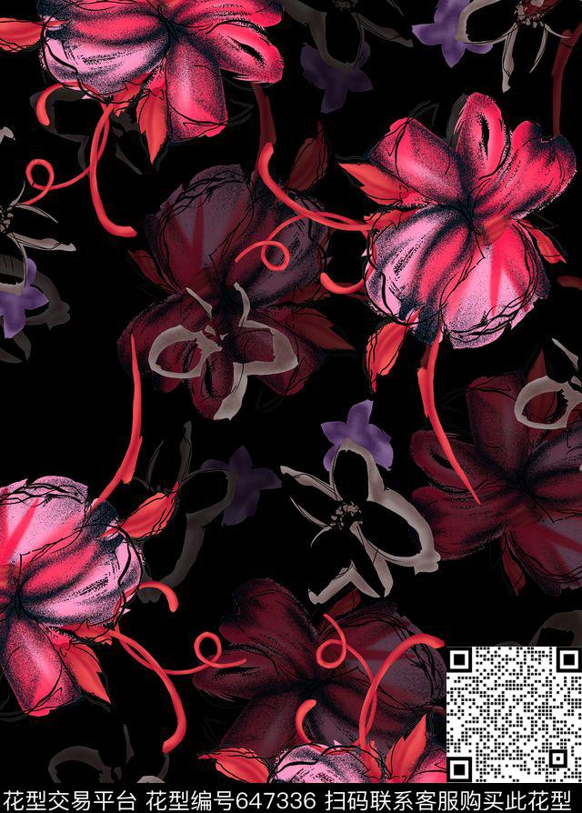 大花兰花花朵数码印花华亿平台下载（图片编号: 647336） - 瓦栏（Walan）