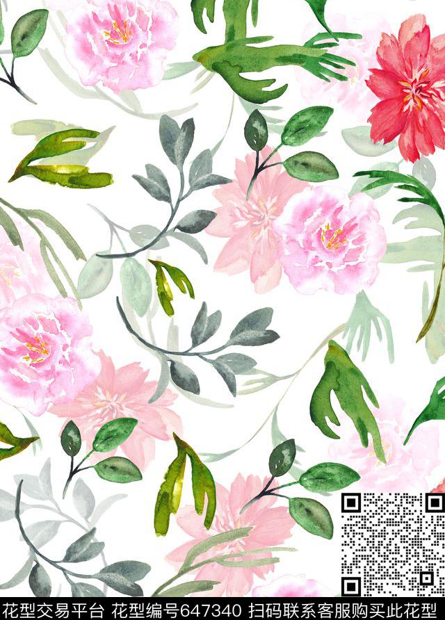 小碎花大花水彩数码印花华亿平台下载（图片编号: 647340） - 瓦栏（Walan）