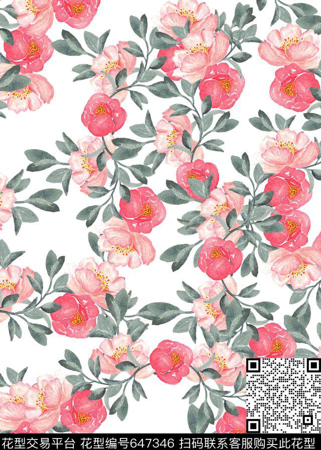 小碎花大花水彩数码印花华亿平台下载（图片编号: 647346） - 瓦栏（Walan）