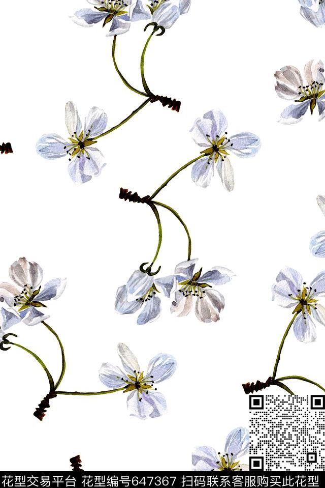 简洁手绘枝条数码印花华亿平台下载（图片编号: 647367） - 瓦栏（Walan）