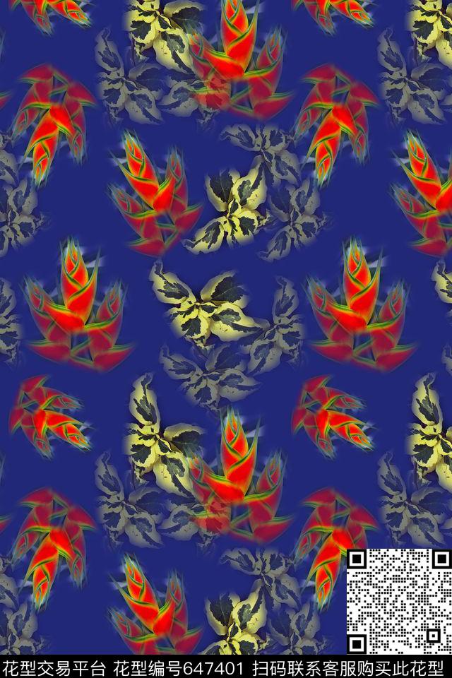 多色热带海滨度假热带植物数码印花华亿平台下载（图片编号: 647401） - 瓦栏（Walan）