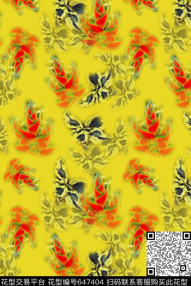 多色热带海滨度假热带植物数码印花华亿平台下载（图片编号: 647404） - 瓦栏（Walan）