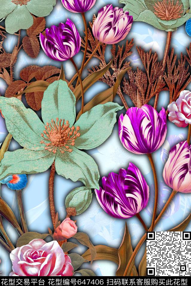 女装花卉热带植物数码印花华亿平台下载（图片编号: 647406） - 瓦栏（Walan）