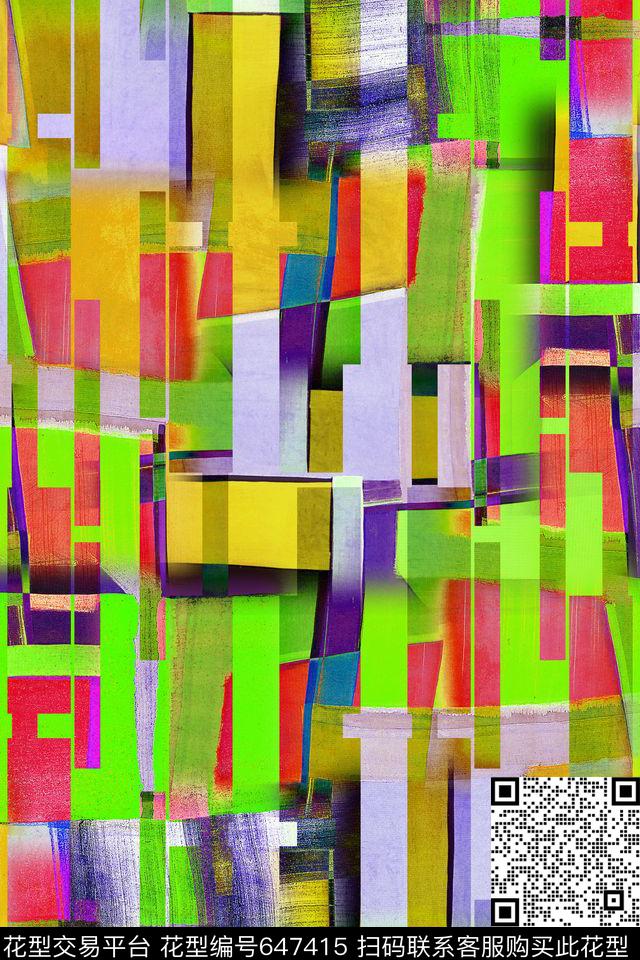 竖条手绘色块油画条纹数码印花华亿平台下载（图片编号: 647415） - 瓦栏（Walan）