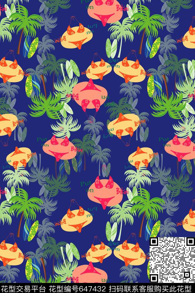 比基尼热带海滨度假热带植物数码印花华亿平台下载（图片编号: 647432） - 瓦栏（Walan）