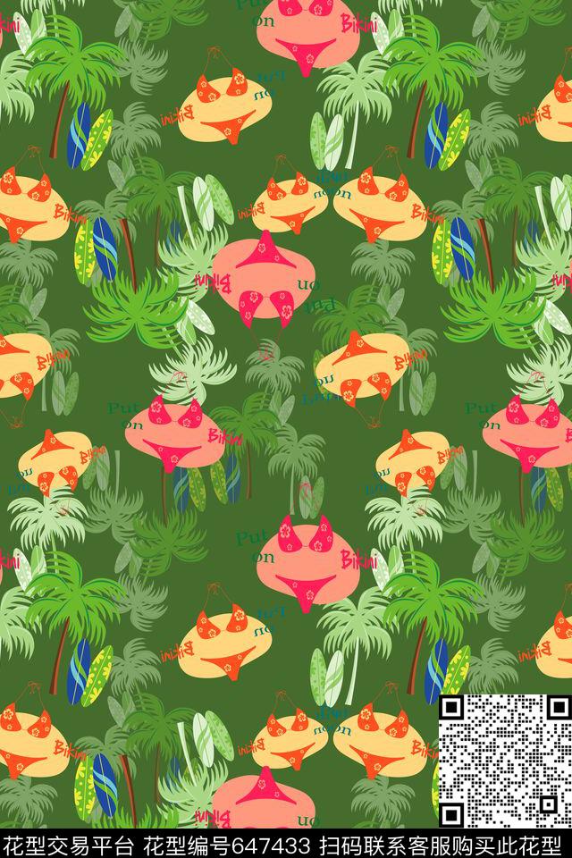 比基尼热带海滨度假热带植物数码印花华亿平台下载（图片编号: 647433） - 瓦栏（Walan）