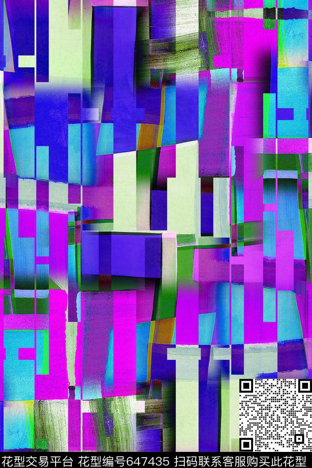 竖条手绘色块油画条纹数码印花华亿平台下载（图片编号: 647435） - 瓦栏（Walan）