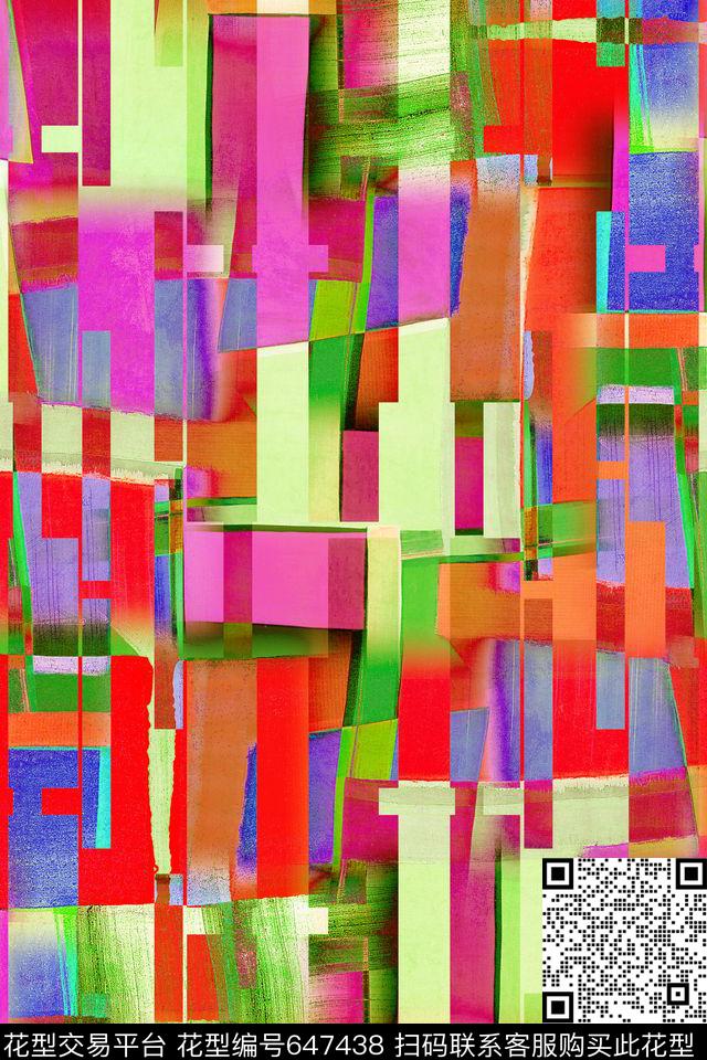 竖条手绘色块油画条纹数码印花华亿平台下载（图片编号: 647438） - 瓦栏（Walan）