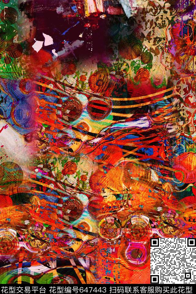 手绘条纹油画条纹手绘艺术数码印花华亿平台下载（图片编号: 647443） - 瓦栏（Walan）