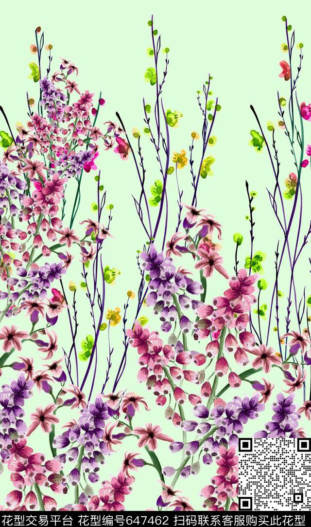 定位藤条花卉数码印花华亿平台下载（图片编号: 647462） - 瓦栏（Walan）