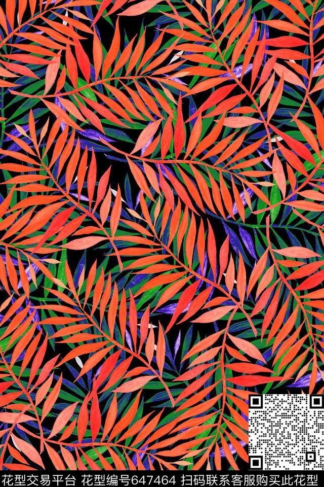 热带植物树叶数码印花华亿平台下载（图片编号: 647464） - 瓦栏（Walan）