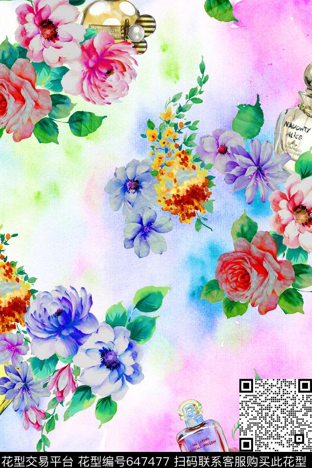 布艺家纺香水瓶花卉数码印花华亿平台下载（图片编号: 647477） - 瓦栏（Walan）
