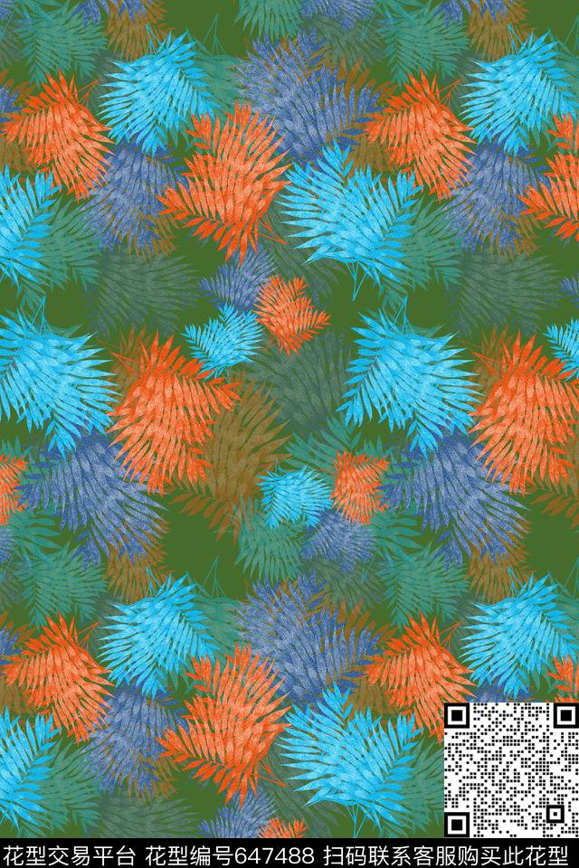 热带海滨度假热带植物棕榈叶数码印花华亿平台下载（图片编号: 647488） - 瓦栏（Walan）