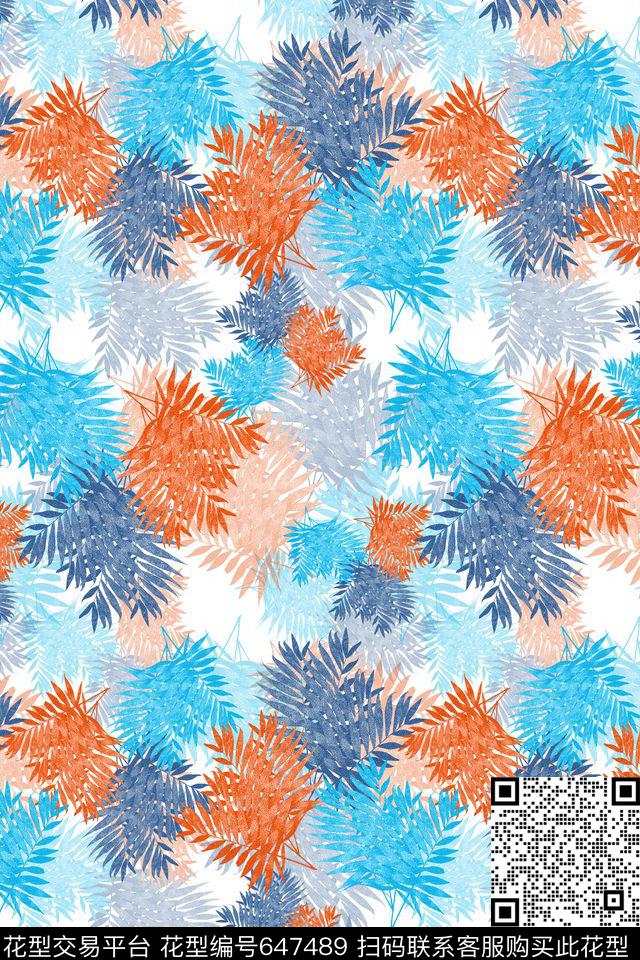 热带海滨度假热带植物棕榈叶数码印花华亿平台下载（图片编号: 647489） - 瓦栏（Walan）
