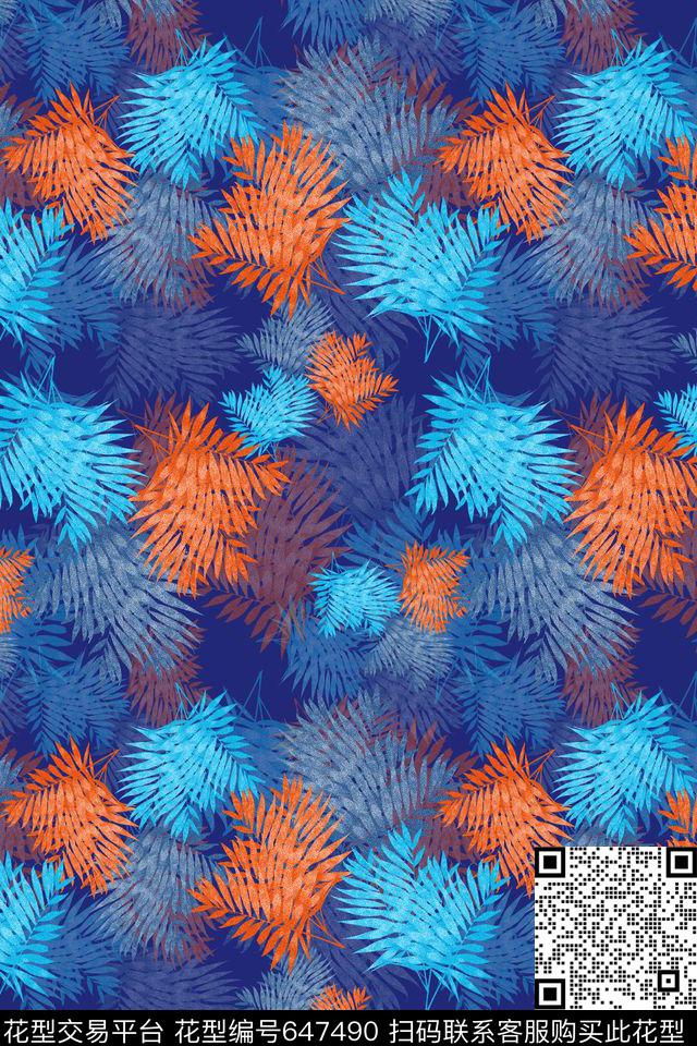 热带海滨度假热带植物棕榈叶数码印花华亿平台下载（图片编号: 647490） - 瓦栏（Walan）