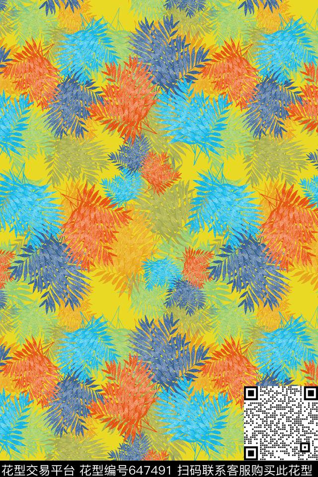 热带海滨度假热带植物棕榈叶数码印花华亿平台下载（图片编号: 647491） - 瓦栏（Walan）