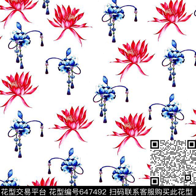 荷花花朵花卉数码印花华亿平台下载（图片编号: 647492） - 瓦栏（Walan）